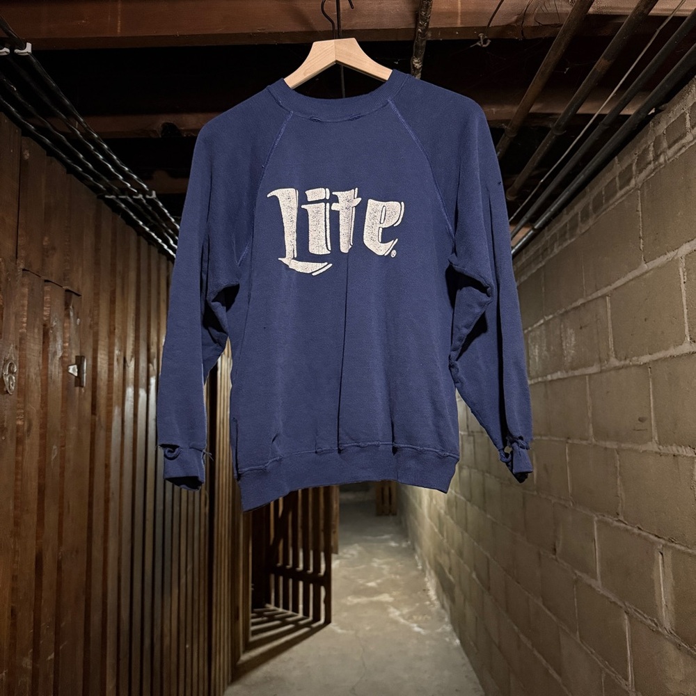 Vintage 70’s Miller Lite Beer Graphic Cotton Crewneck Sweatshirt Size L USA